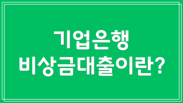 기업은행 비상금대출이란?