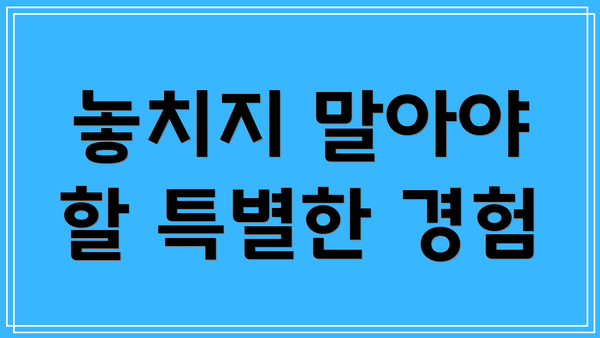 놓치지 말아야 할 특별한 경험